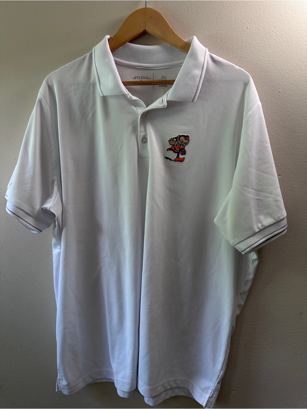 Antigua Cleveland Browns Polo Shirt Mens 2XL White Brownie The Elf Tribute Golf